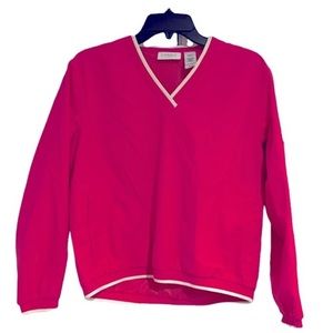 Liz Claiborne Golf Pink white V
neck pullover mesh lined
jacket w/ Pockets Sz MP